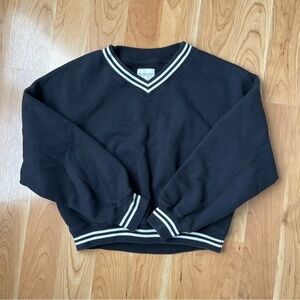 Abercrombie Black V-Neck Sweatshirt with Striped Trim